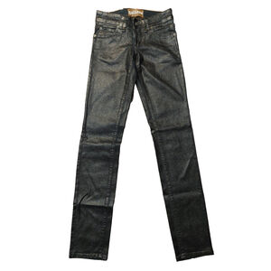 John Galliano Low-Rise Slim Fit Midnight Blue Coated Cotton Sparkle Jeans Sz 24
